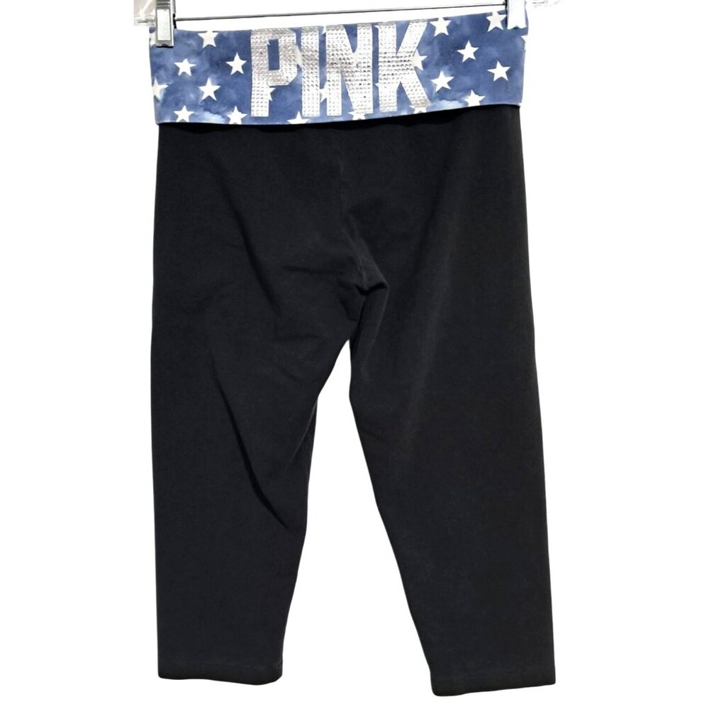 Victoria's Secret PINK Yoga Leggings Women Small Black Star Print Foldover‎ Crop